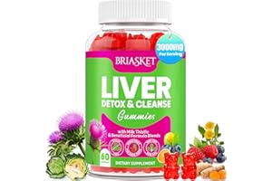 BRIASKET Liver Clean Detox & Repair Gummies, 2000 mg Milk Thistle Supplement with Dandelion Root, Glutathione & Artichoke, 23-in-1 Herbal Formula for Liver Detox & Health, Sugar-Free, Vegan, 60 Gummies