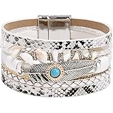 VIBILIA Boho Leather Wrap Bracelets for Women Men Multi-Layer Bracelets with Strong Clasp Western Jewelry