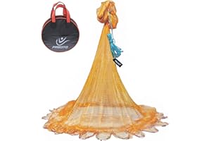 FREGITO Nylon Multfilament Cast Net, American Style Hand Throwing Fishing Net with Zinc Plated Weights for Saltwater and Freshwater, 3/8 Inches Mesh