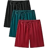 SWOMOG Men's 3 Pack Satin Pajama Shorts Silk Pajama Boxer Lounge Sleep Bottoms Button Fly with Pockets & Drawstring