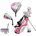 Top Line Ladies Pink Right Handed M5 Golf Club Set, Includes: Driver, Wood, Hybrid, No. 5,6,7,8,9, PW Stainless Steel Irons, 