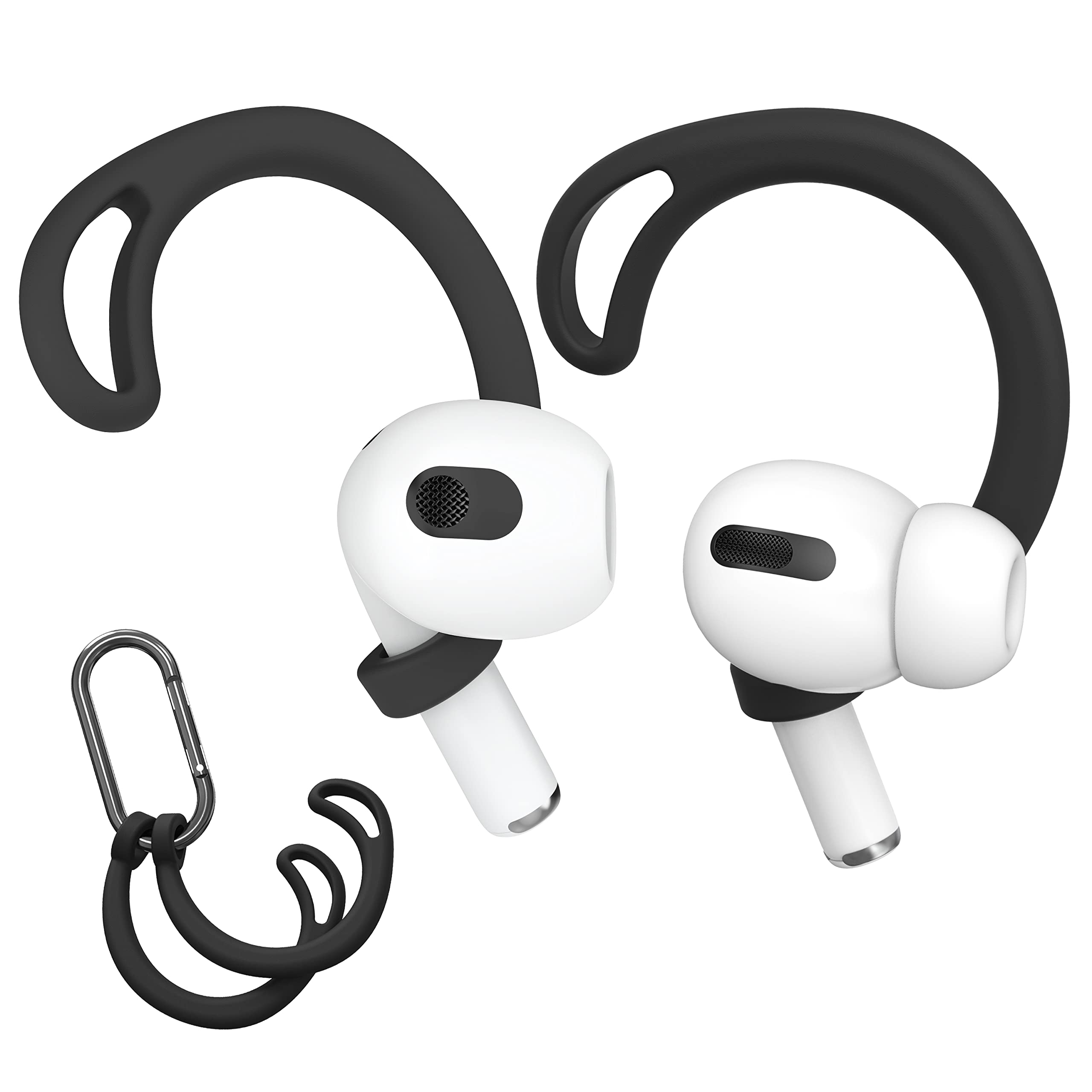 Auyuiiy 2 Pairs Ear Hook Compatible with Airpods 3 Designed for Earbuds [Added Storage Keychain] Ergonomic Design, for Exercising [UK Patent Registered](Black)