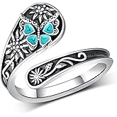 jiulegufa Butterfly Spoon Ring 925 Sterling Silver Thumb Rings for Women Spoon Rings for Women Jewelry Gifts for Women