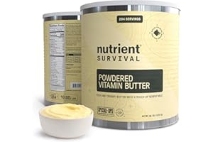 Nutrient Survival Vitamin Butter Powder, Freeze Dried Prepper Supplies & Emergency Food Supply, 16 Essential Nutrients, Soy & Gluten Free, Shelf Stable Up to 10 Years, One Can, 204 Servings