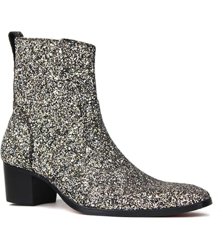 mens designer dress boots Boot For Men Leather Glitter Chukka Casual Heel Shoes Zipper-up OS-JY009-Black-7 Special design and top quality just for you Men's Dress Boots | Men's