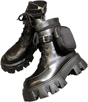 Amazon.com | British Style Women's Boots High-Top Leather Boots Army Boots Thick Bottom Trend 