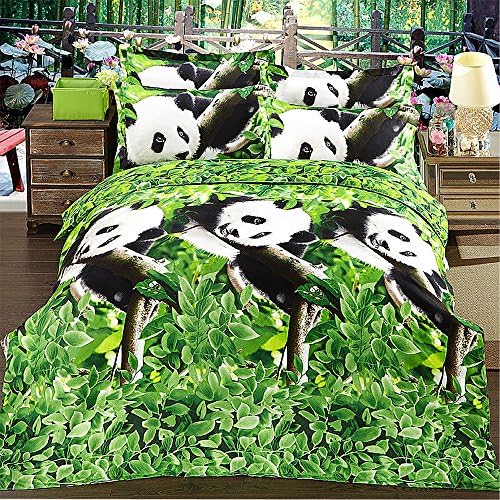 Panda Bedding Animal Print Comforter Cotton Queen Set 3D Oil Painting Duvet Cover Set 4Pcs Queen