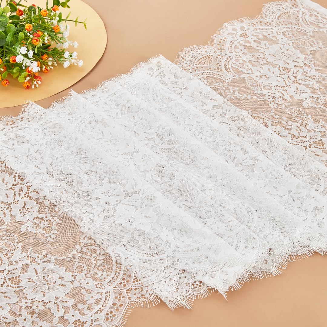 Photo 1 of 15.75" Wide 3 Yard White Eyelash Lace Fabric Lace Ribbon with Floral Pattern for Wedding, Sewing, DIY Crafting, Home Decor (White)