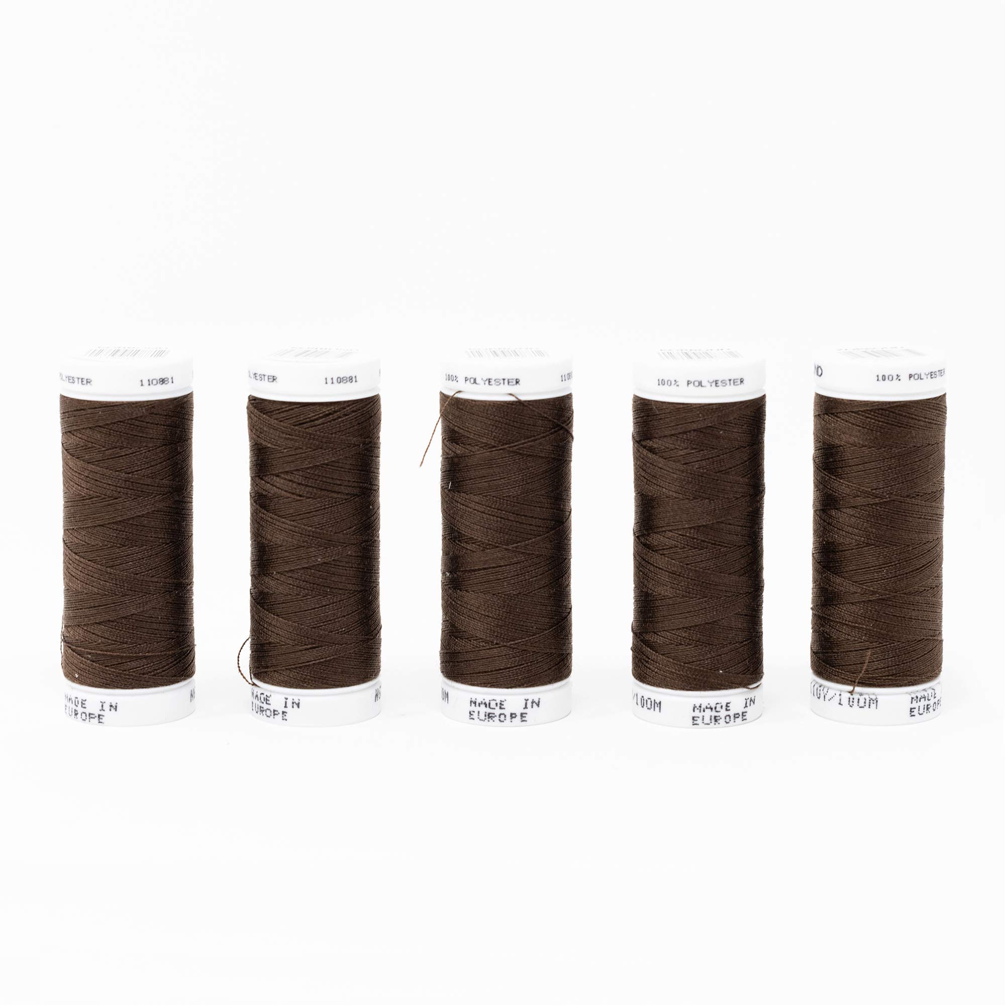 KORBOND Polyester All Purpose Thread – 500m Total – Brown - 5 x 100m Reels for Hand and Machine Sewing