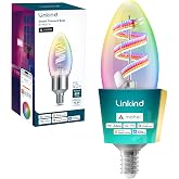 Linkind E12 Led Bulb, RGBTW Color Changing Matter Smart Light Bulbs,1 Pack | Works with Alexa/Apple/Google Home, 40W RGBTW Smart Filament Bulbs for Chandelier, 2.4Ghz WiFi Only Candelabra Bulbs, 400 LM
