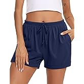 Frcdaunrs Cotton Pajama Shorts for Women Soft Sleep Shorts Casual Elastic Waist Pj Bottoms with Drawstring & Pockets