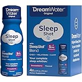 Dream Water Sleep Aid Supplement Drink; Melatonin 5mg, GABA, 5-HTP; Zero Sugar, Natural Flavors, No Added Colors, 2.5 oz Liquid Sleep Shots, Snoozeberry, 4-Count