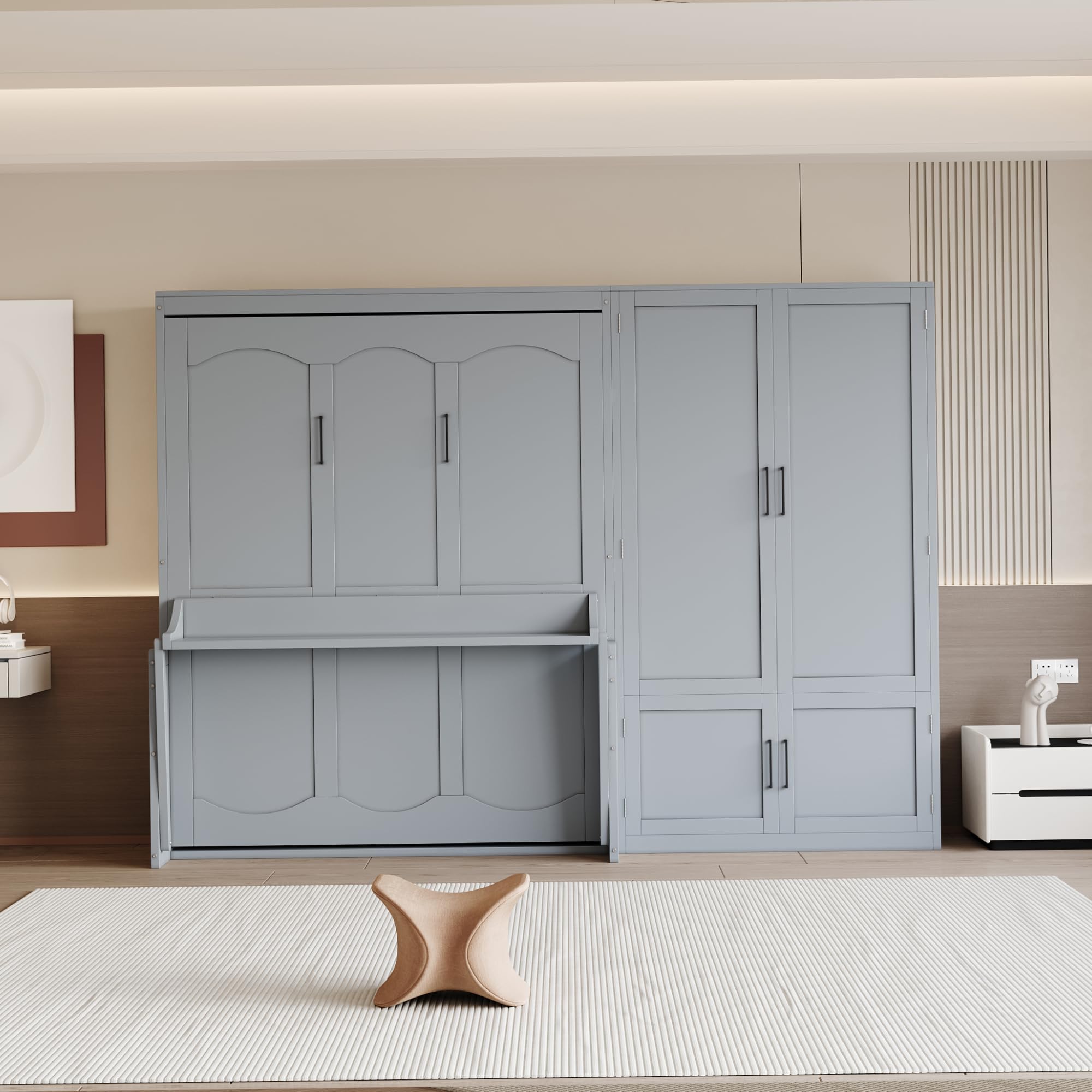 Photo 1 of *PARTIAL SET*
Merax Queen Size Murphy Bed Wall Bed with Closet and Wardrobe Storage for Bedroom,Gray