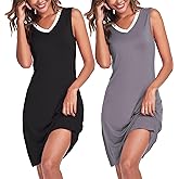 COLORFULLEAF Nightgown for Women Bamboo Sleeveless sleep lounge V Neck Tank Tops Pjs Nightshirts Pajama Dress 1 or 2 Pack