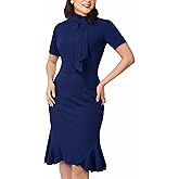 AISIZE Women's 1950s Vintage Tie Neck Cocktail Bodycon Pencil Dress
