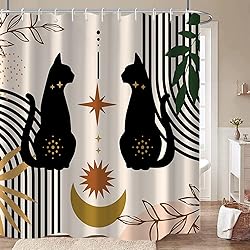 AWERT Boho Mid Century Shower Curtain Cute Cat