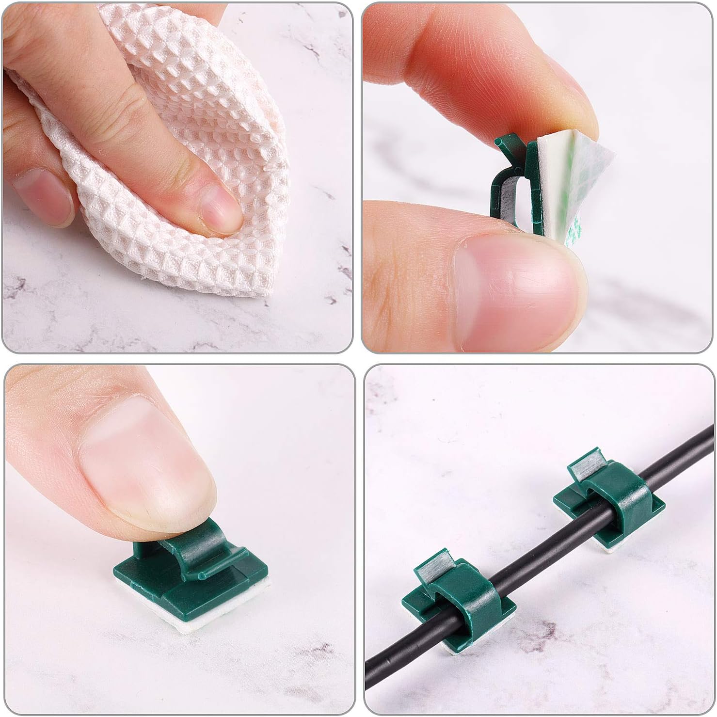 Blulu 100 Pieces Mini Outdoor Cable Clips with Adhesive Tapes Light Clips Decoration Clips Self Adhesive Hooks Wire Holder for Christmas and Fairy Light(Dark Green - Image 4