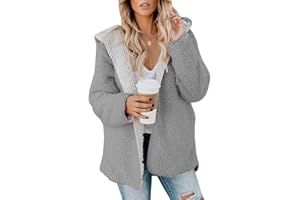 ReachMe Womens Sherpa Jacket Oversized Fleece Jacket Teddy Bear Coat with Pockets Open Front Hooded Fuzzy Cardigan