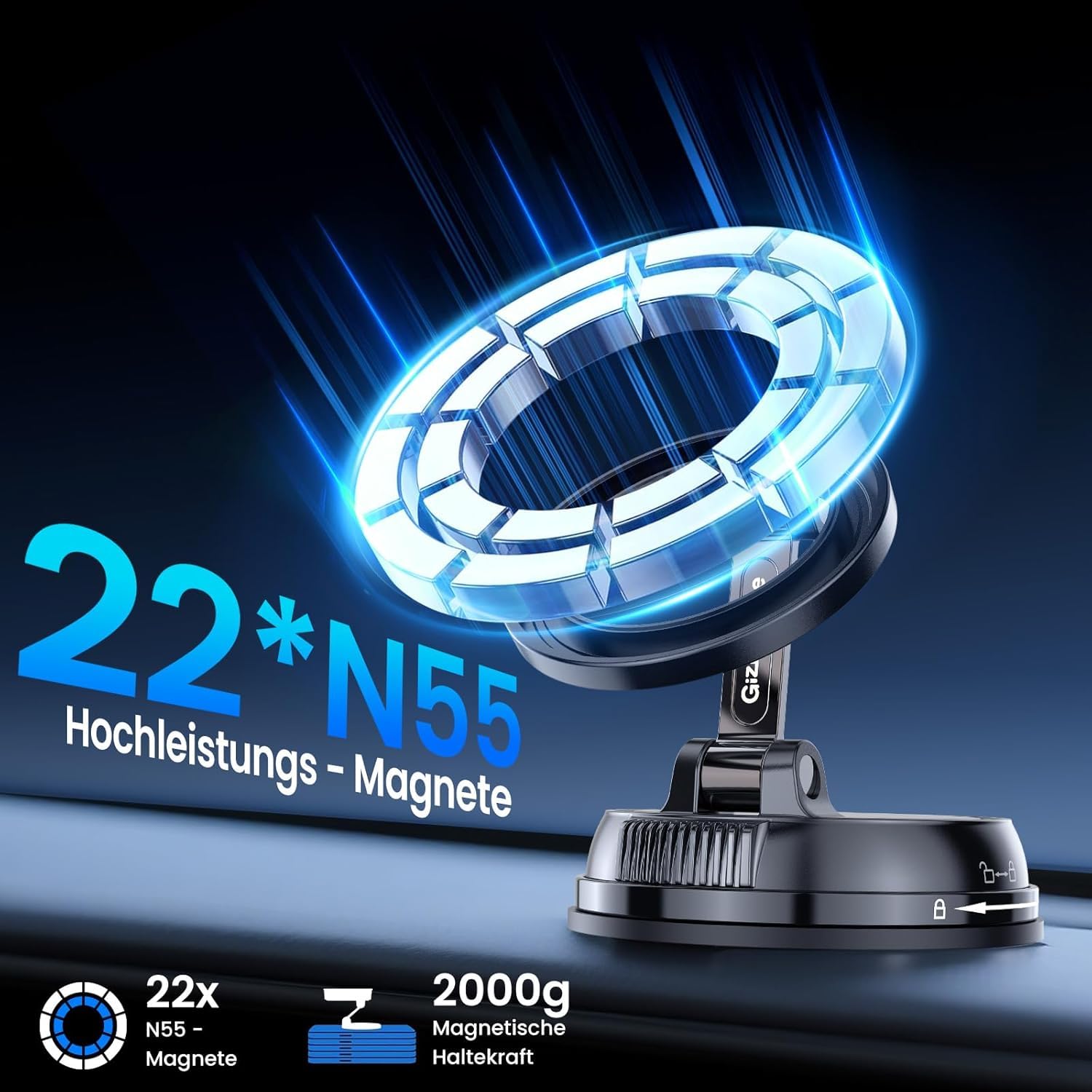 Handyhalterung Auto MagSafe,Vakuum Magnetischer Auto Für MagSafe Autohalterung, [22x N55 Magnet],[Mit 35KG Stärkste Saugkraft], 360° Drehbare Handy Halterung Für Alle Handys 4