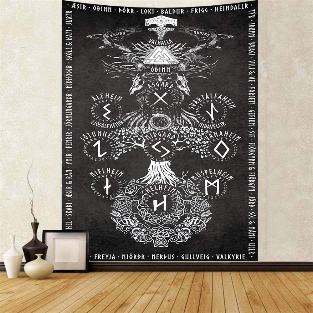 Puurbol Viking Norse Tapestry For Bedroom Aesthetic Mythology Runes Tapestries Wall Hanging Large 79x59inch