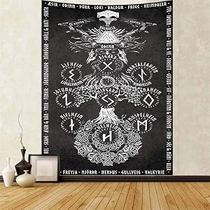 Puurbol Viking Norse Tapestry For Bedroom Aesthetic Mythology Runes Tapestries Wall Hanging Large 79x59inch