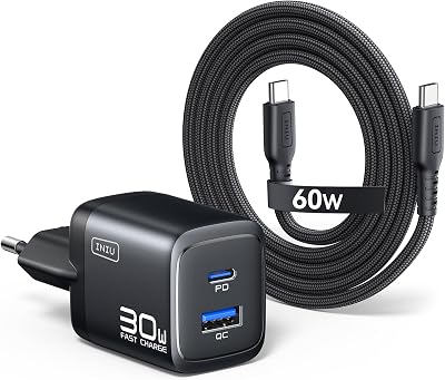 Caricatore USB C, 30W GaN Caricabatterie Carica Rapida con 1.5m Cavo