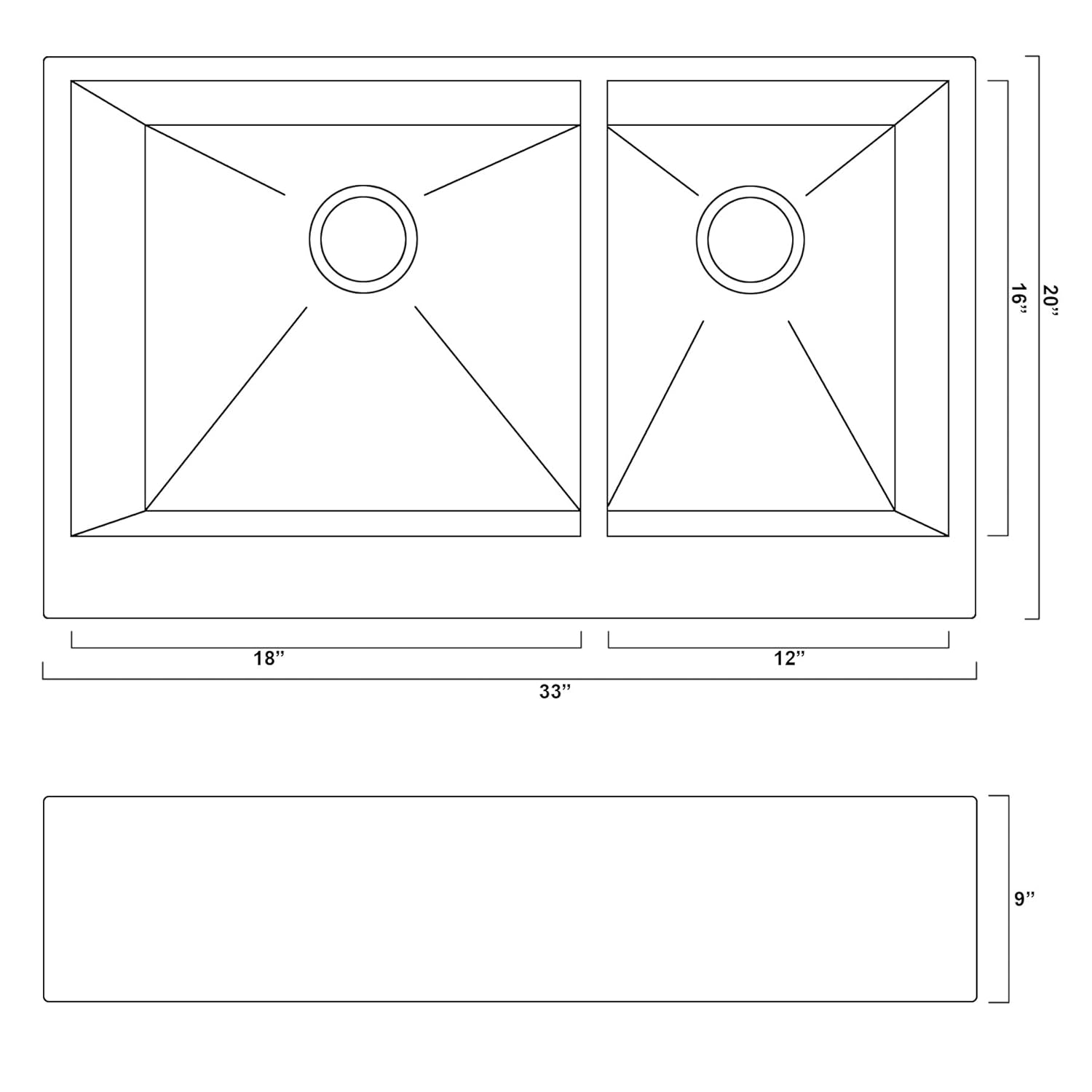 33" Apron Front 60/40 Double Bowl Farmhouse Premium Stainless Steel Kitchen Sink eBay