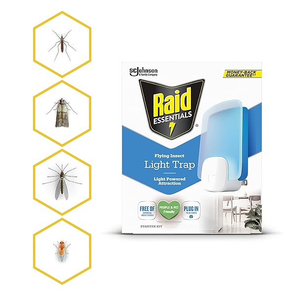 RAID ESSENTIALS FLYING INSECT LIGHT TRAP REFILLS, 2 LIGHT TRAP REFILL CARTRIDGES, FEATURING LIGHT POWERED ATTRACTION
