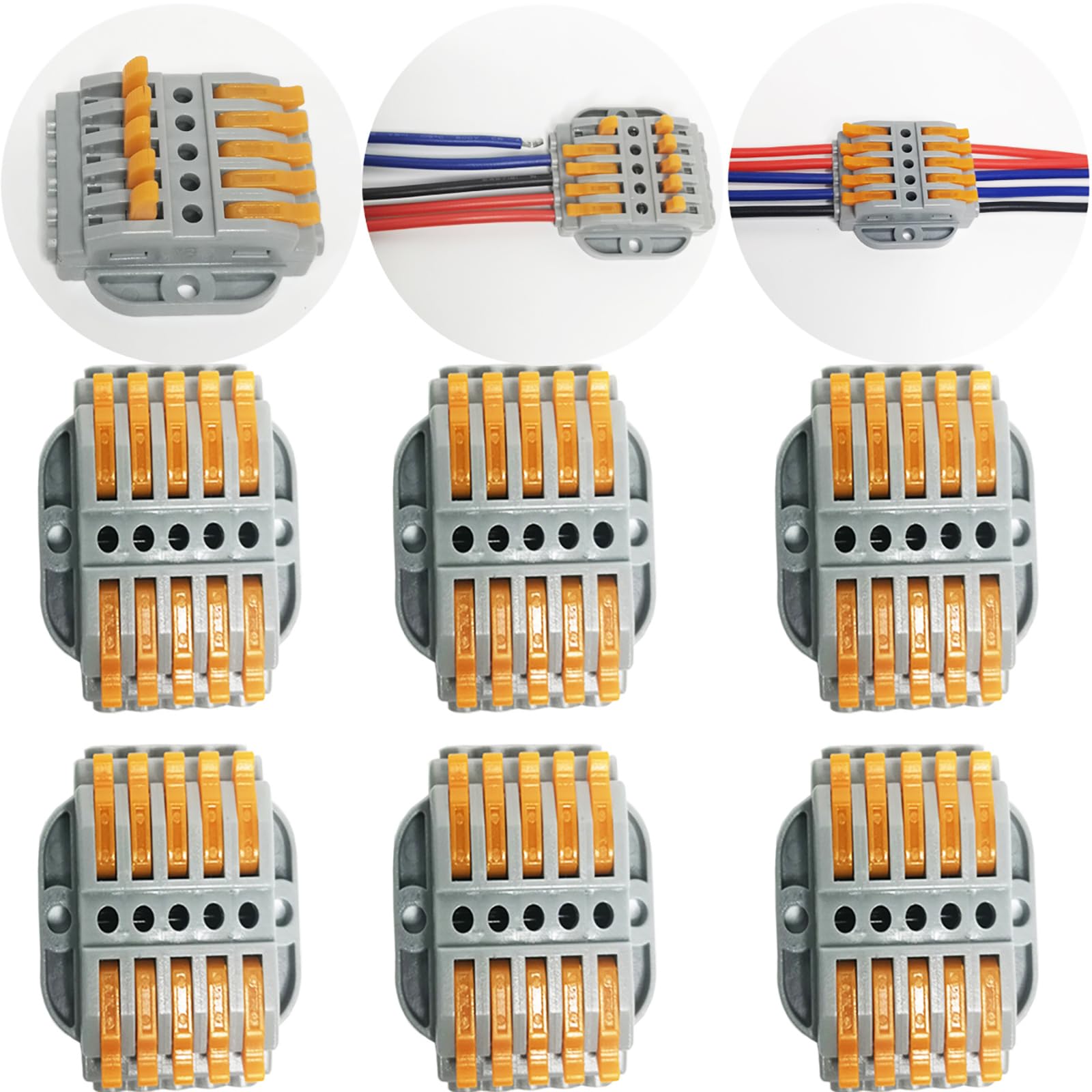 Can be fixed Connectorr,5 Port Lever Conductor Compact Connector Terminal Block Wire Push Cable Connector (6 pieces per box)