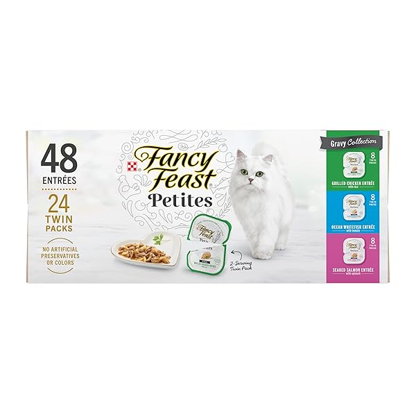 PURINA FANCY FEAST GOURMET WET CAT FOOD VARIETY PACK, PETITES GRAVY COLLECTION, BREAK-APART TUBS, 48 SERVINGS – (PACK OF 24) 2.8 OZ. TUBS