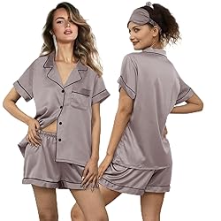 WJing Yi Jia 5Pcs Womens Soft Satin Pajama Set