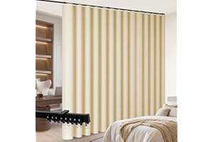DOEIEZ Room Divider Blackout Curtains Flexible Sliding Tracks Sets Ceiling Mounted Rod Window Curtain Privacy Separation for Bedroom Living Rooms,1 Panel Beige Drape and Black Track Set-W180xH96 in