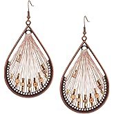 MINACHI Vintage Boho Thread Wrapped Teardrop Dangle Drop Earrings, Bohemian Jewelry Gift for Women
