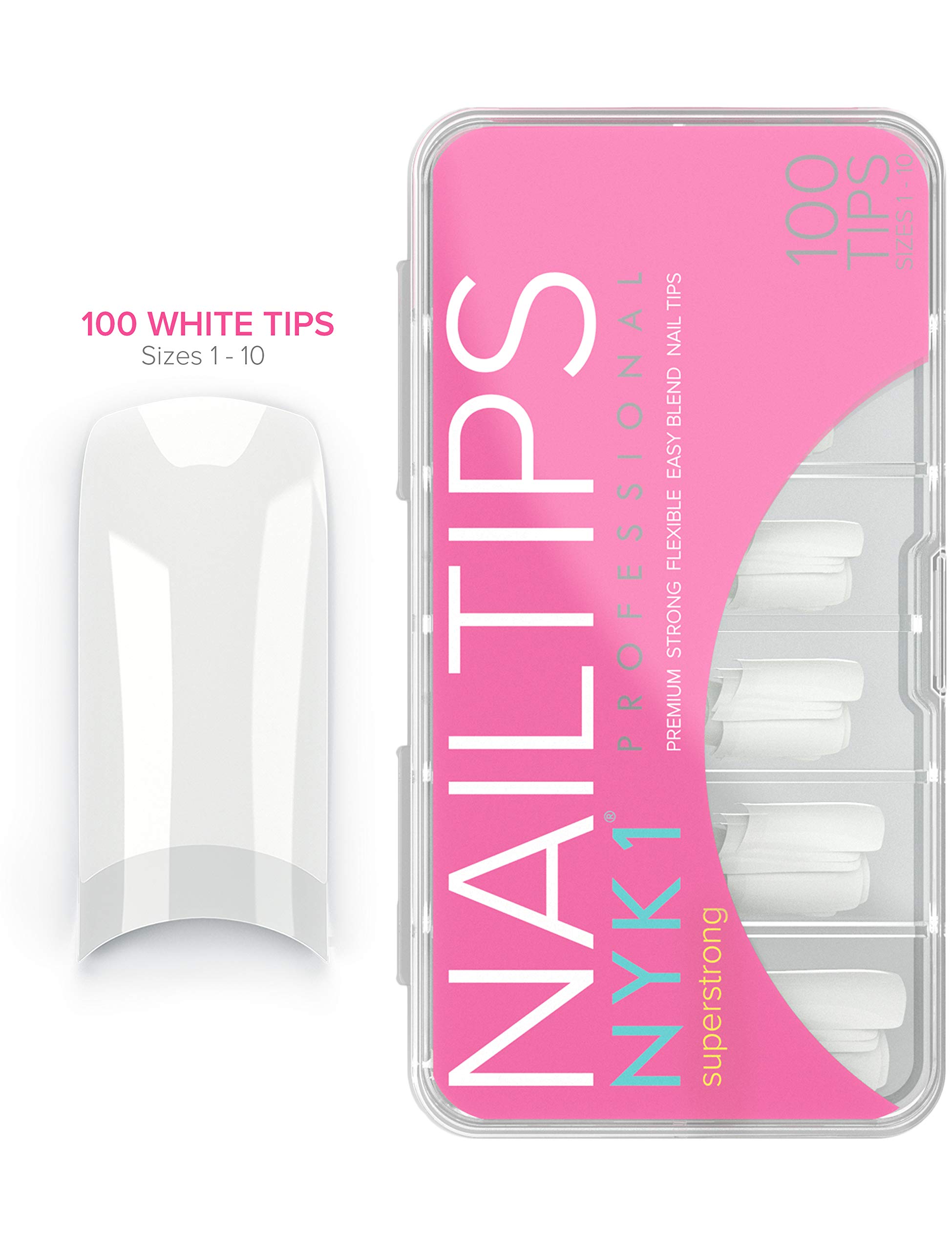White Acrylic False Nail Tips - BEST PROFESSIONAL Strong Naturally Fake Nails Tip Kit Acrylics Set of Plastic Artificial Fingernail Extensions Flexible Salon Quality for UV LED Gel Nail Art Shellac Compatible