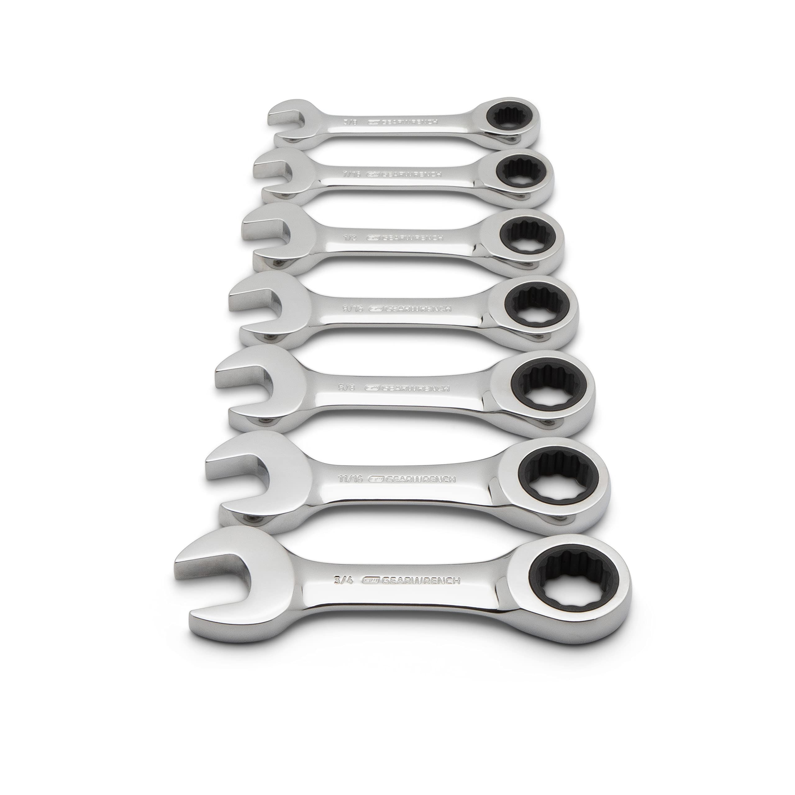 GearWrench 7 Pc. 12 Pt. Stubby Ratcheting Combination Wrench Set, SAE - 9507D