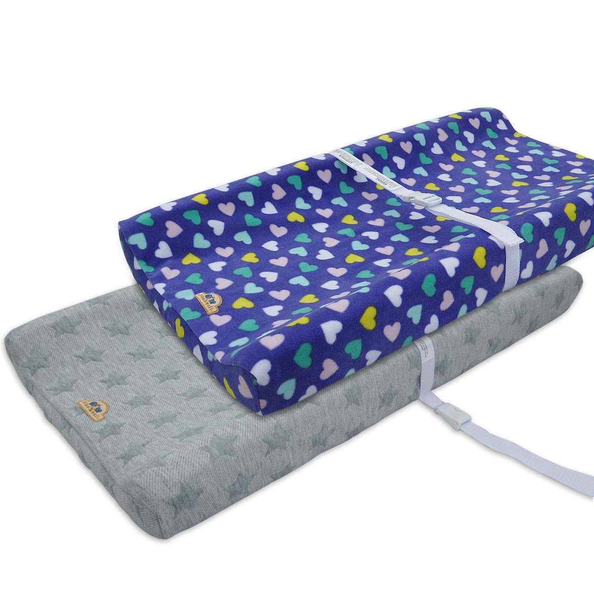 BlueSnail Plush Super Soft and Comfy Changing Pad Cover for Baby 2-Pack (Blue+Grey)