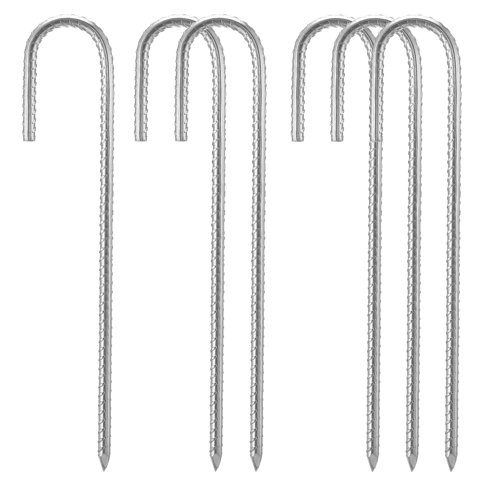 6 Pack Tent Pegs Metal Heavy Duty 12 Inch Galvanised Ground Rebar Stakes, J Hooks Anchors Trampoline Pegs Ground Anchor Pegs for Camping, Marquees, Bouncy Castle, Gazebos, Football Nets, Swing