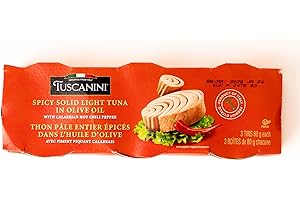 Tuscanini Italian Solid Light Yellowfin Tuna in Olive Oil with Calabrian Chili Peppers 3 Pack of 80g (240g) | Gluten Free, So