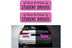 CARLEEF 2PCS Student Driver Magnet for Car,Highly Reflective Student Driver Sticker for Car Door/Trunk/Hood/Bumper,Universal Removable Please Be Patient New Driver Magnet for Car (Pink)