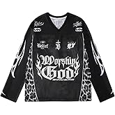 BEAUDRM Men's Jersey Shirts Leopard Print Tee Drop Shoulder Long Sleeve Oversized T Shirt Graphic V Neck Tee Tops Streetwear