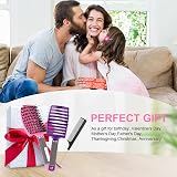 URAQT 2 Pcs Boar Bristle Paddle Hairbrush with Tail Comb Pink Purple view 7