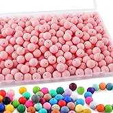 Sunrony 170Pcs 15mm Silicone Beads for Keychain Making, Round Silicone Beads for Pens and Necklace Bracelet Crafts Making(Candy Pink)