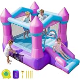 AirMyFun Pink Toddler Bounce House with Slide and Blower, Kids 3-8 | Bouncy jumping castle with air blower 350W, indoor outdoor backyard play, kids 3-8
