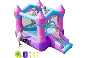 AirMyFun Pink Inflatable Toddler Bounce House with Blower, Indoor/Outdoor Jumping Castle for Kids 3-8, Inflatable Bouncy House with Slide, 82011B