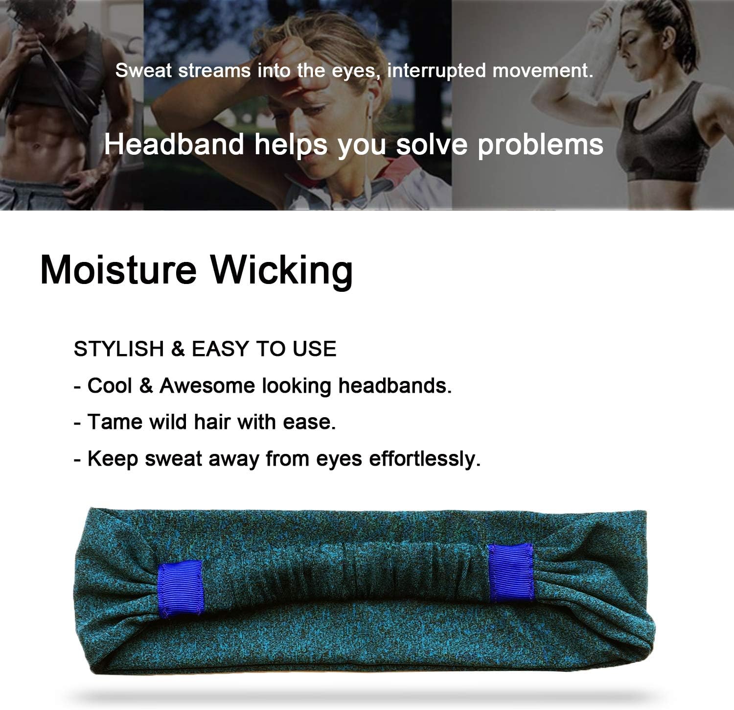 Headband for Womens Workout Sweatband Headscarf Stretchy Soft Sports Fitness Multi Lightweight Bandana Elastic Exercise Tennis Running Gym Yoga Dance Set of 5 : Clothing