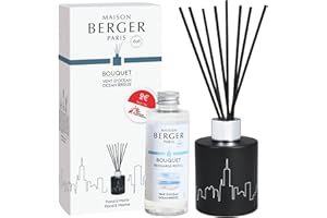MAISON BERGER - Reed Diffuser Clear Glass Scented Bouquet - 8 Black Reed Sticks (8.3 inches) - Includes 100 Milliliters (3.4 Fluid Ounces) Fragrance Refill (MSF-Ocean Breeze)