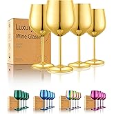 UNISWEET Stainless Steel Wine Glasses Set of 4 Unbreakable Gold Wine Glass 18 oz Unique Metal Wine Goblets for Outdoor, Travel, Camping, Pool, Ideal Gift for Wine Lovers