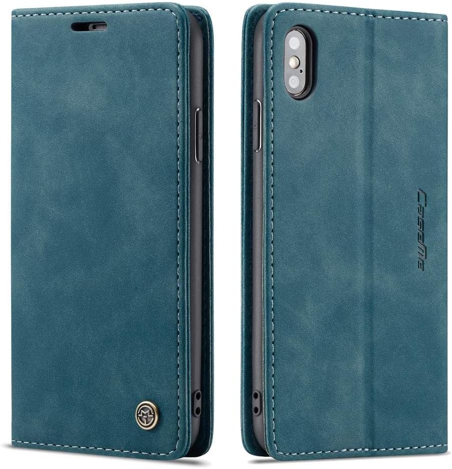 Freezon Case for iPhone XS Max, Elegant Retro Leather with ID Credit Card Slot Holder Flip Cover Stand Magnetic Closure Case for iPhone XS Max-Blue
