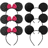 CHuangQi Mouse Ears Solid Black and Bow Minnie Headband for Boys & Girls Birthday Party or Celebrations (Pack of 6)