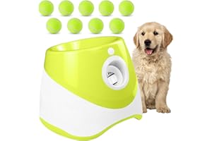 ZHUOKECE Automatic Dog Ball Launcher, Dog Ball Thrower Machine with 10-30Ft 3 Launching Distance, Dog Fetch Machine with 9 Tennis Balls (2'') for Indoor/Outdoor Throwing Game (Yellow)
